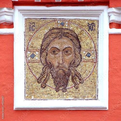 Mosaic icon with Jesus Christ face over an input photo