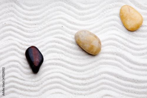 Canvas Print Japanese zen rock garden with white raked sand