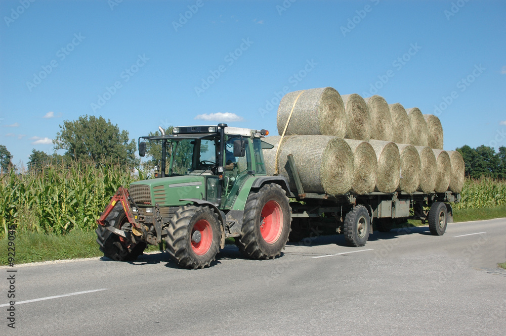 Naklejka premium Traktor bei der Heuernte