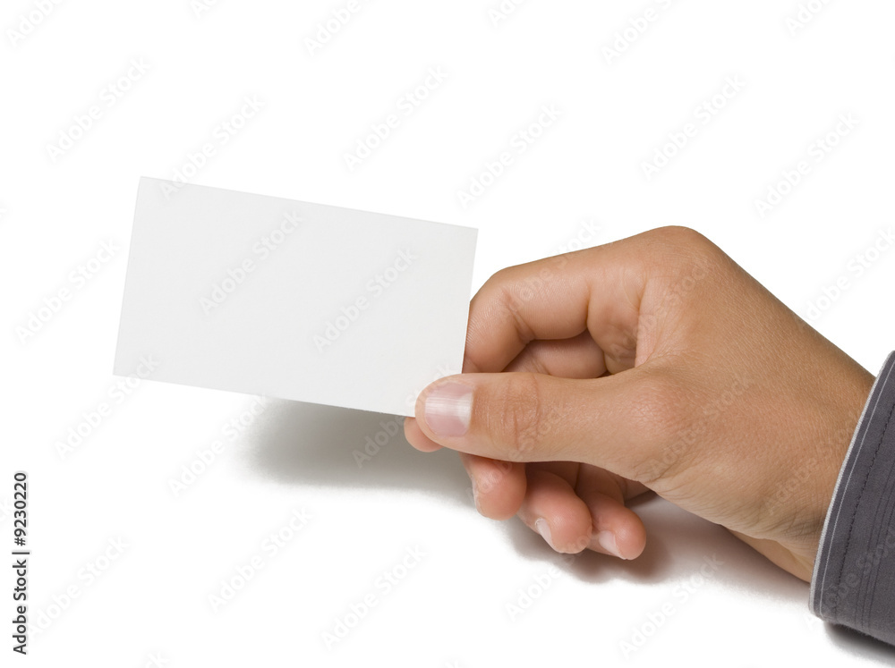 Blank business card in hand on white background Blank business card in hand on white background