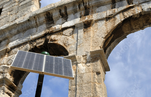 Amphitheater in Pula, Croatia with solar cell photo