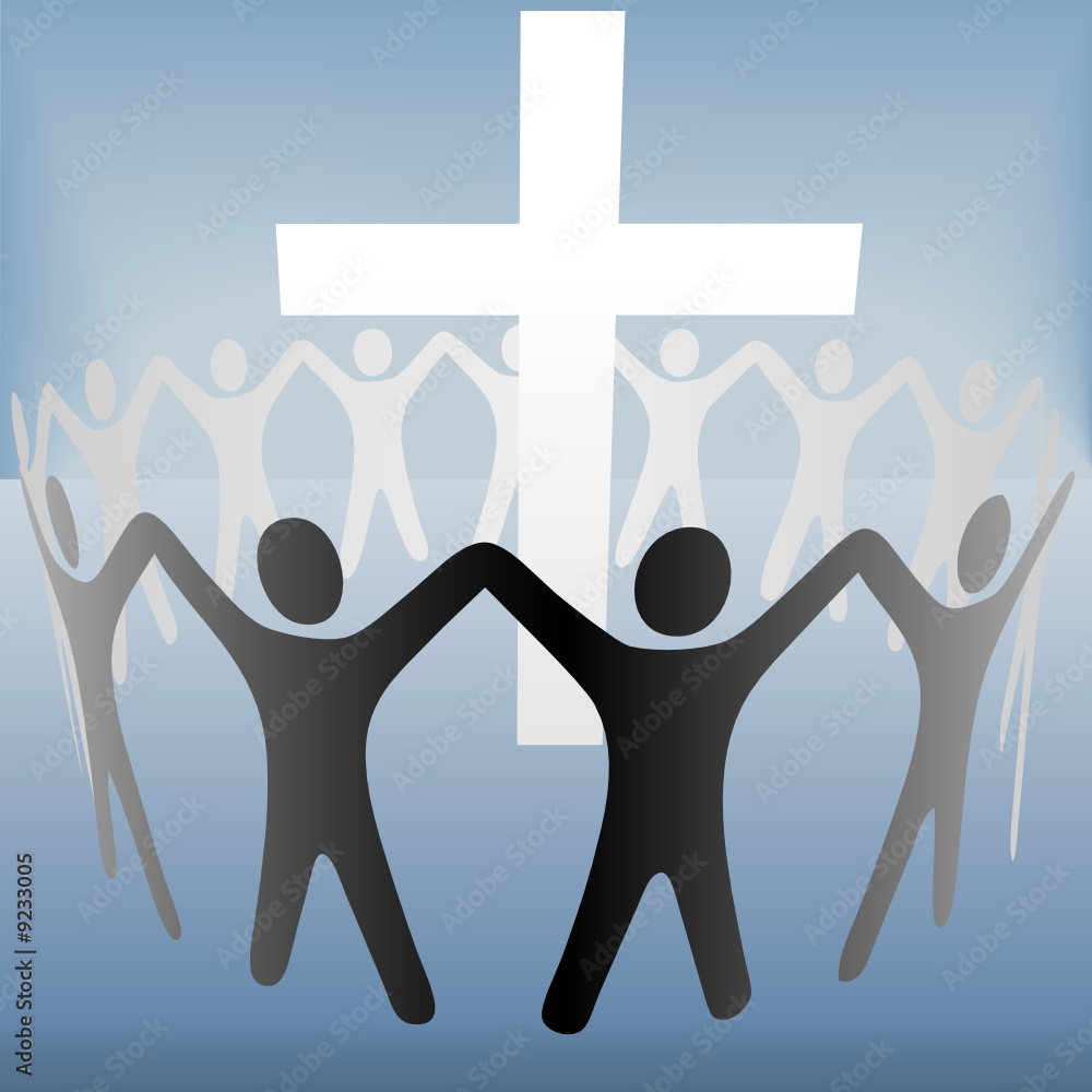 People Circle Hold Up Hands Gather Around a Cross Stock Vector Adobe