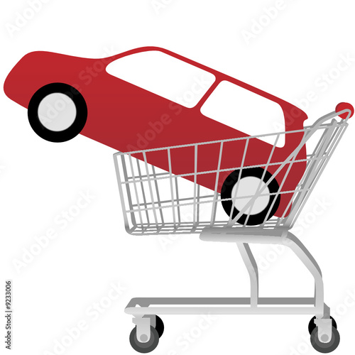 big red auto inside a shopping cart