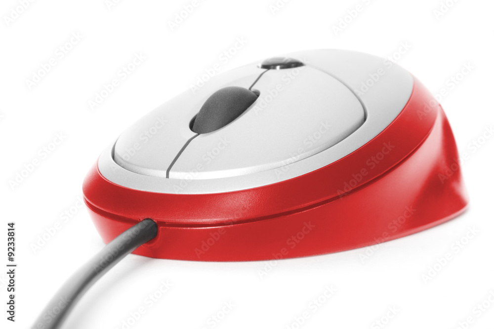 macro red computer mouse on white background macro red computer mouse on white background