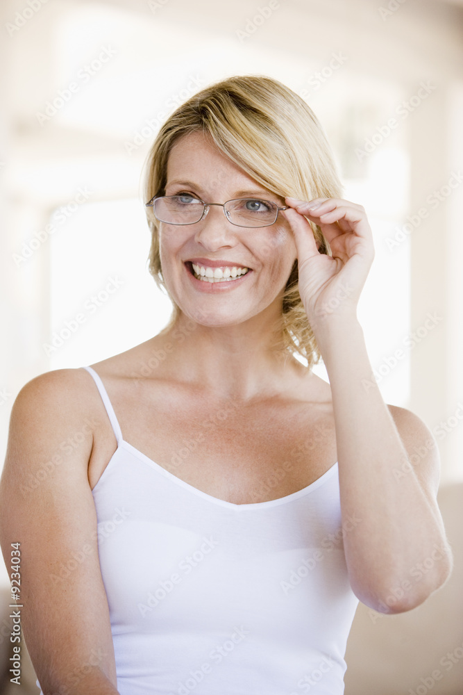 Woman Looking Through New Glasses Woman Looking Through New Glasses
