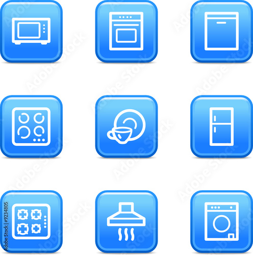 Home appliances web icons, blue glossy buttons series