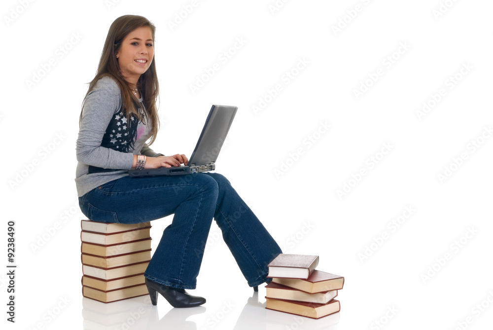 trendy attractive female teenager student doing schoolwork trendy attractive female teenager student doing schoolwork