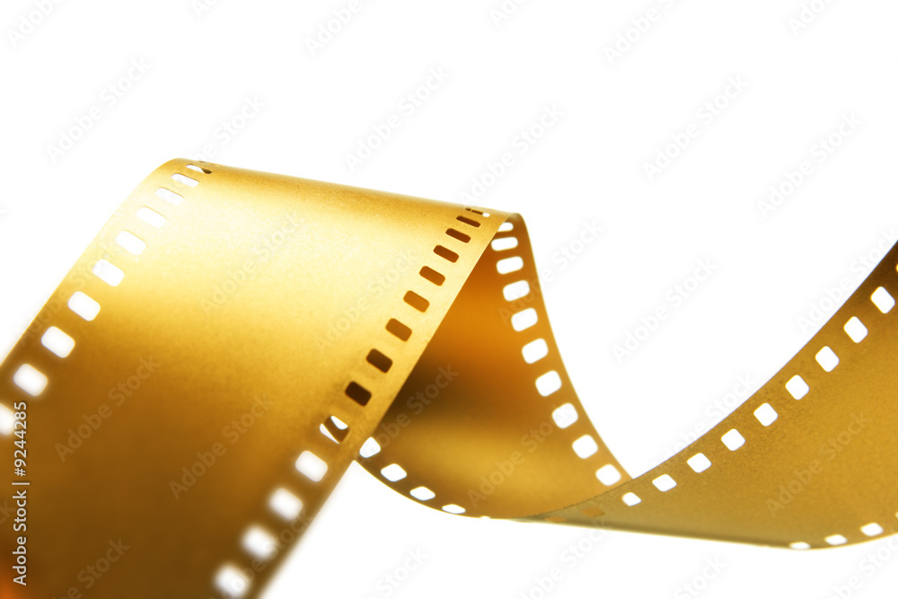 Gold 35 mm film isolated over white background