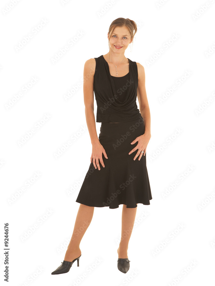 Young adult brunette businesswoman in a black office outfit Young adult brunette businesswoman in a black office outfit