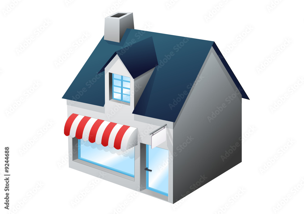 Petit commerce au mur blanc (détouré)