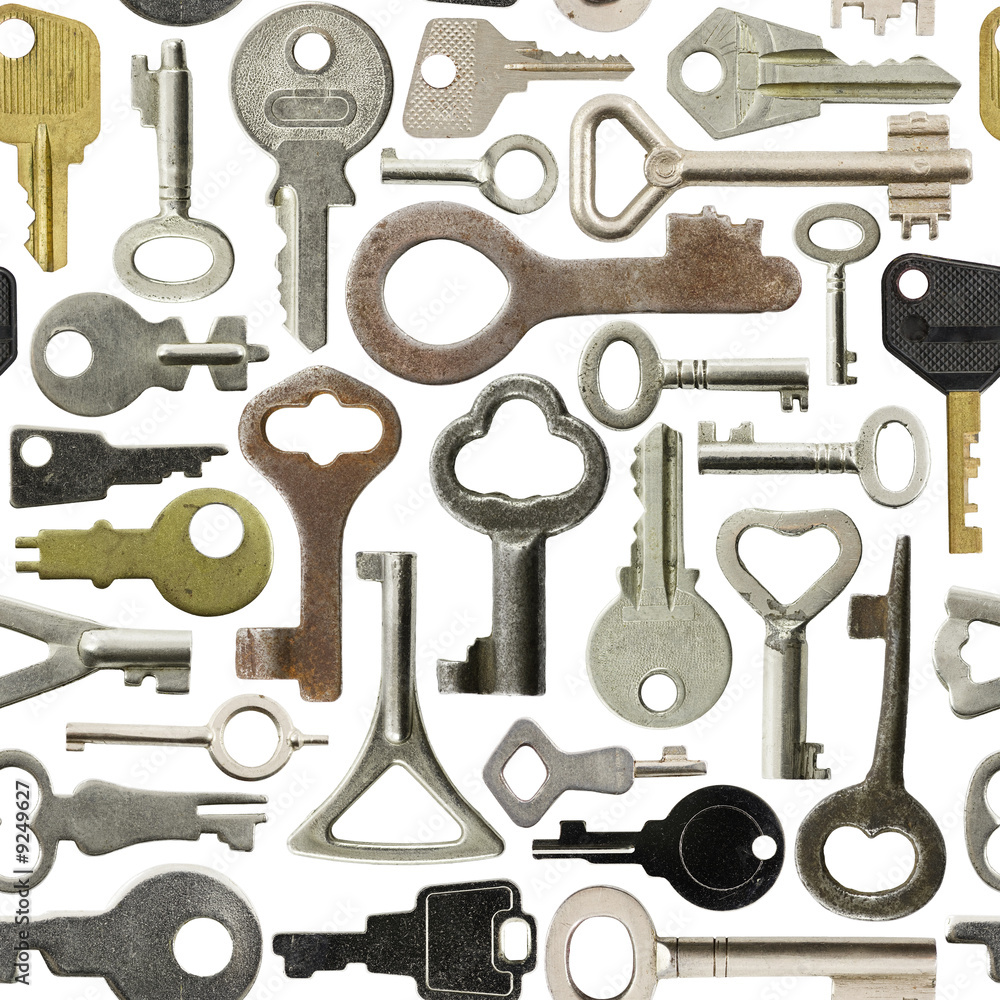 Obraz premium Collection of old keys isolated seamless background