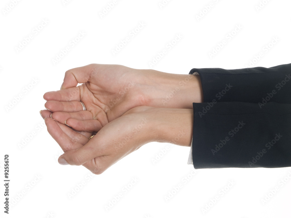 businesswoman with her hands cupped. businesswoman with her hands cupped.