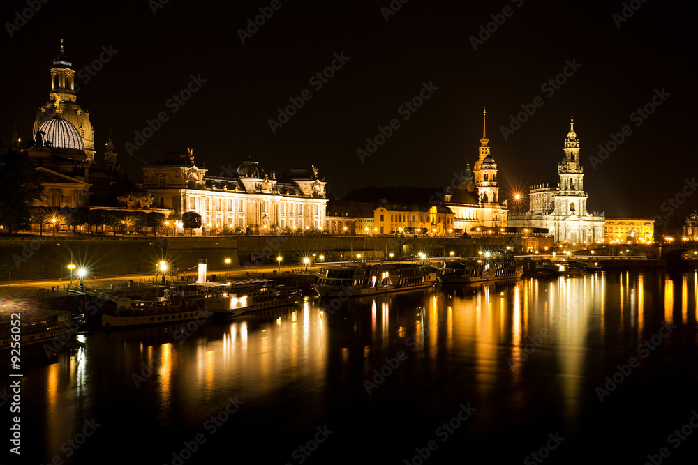 Dresden at night. Elbe river view 2