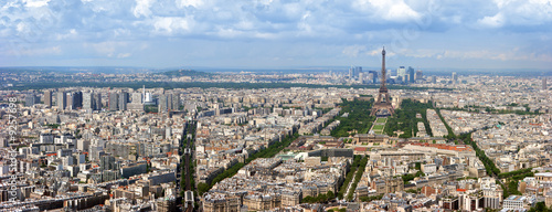 Paris aerial panoramic view from Montparnasse tower.