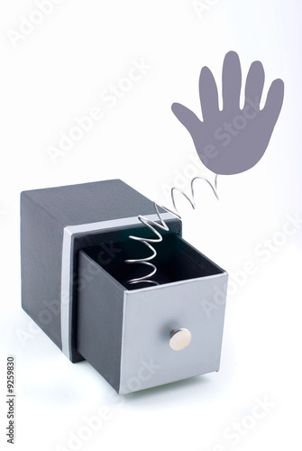Symbol of hand appears from the open box