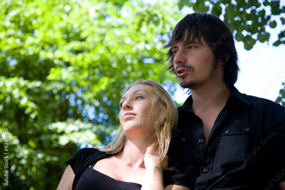 Portrait of the beautiful young people on nature