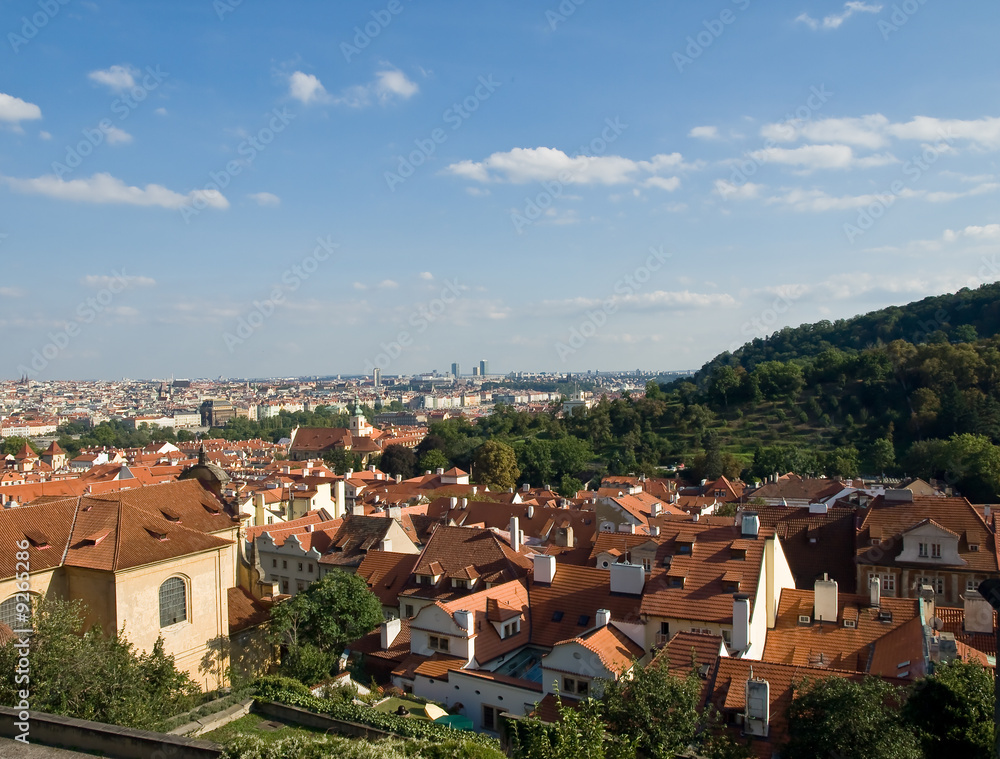 Prague view from the hill. Old city. Czechia,