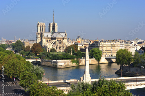 France, Paris: nice city view with Notre Dame cathedral photo