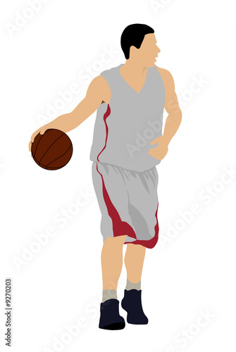 Color dribbling basketball player silhouette with ball