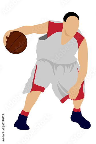 Color dribbling basketball player silhouette with ball