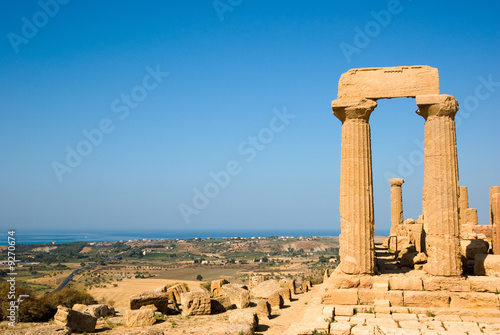 dorics columns and panorama of Valley Of Temples in Agrigento
