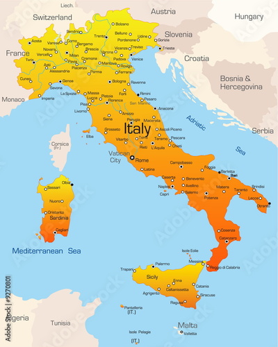 Foto Abstract vector color map of Italy country