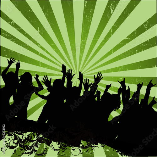 Audience in grunge green rays