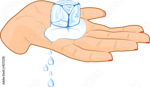 Ice cube in a hand.