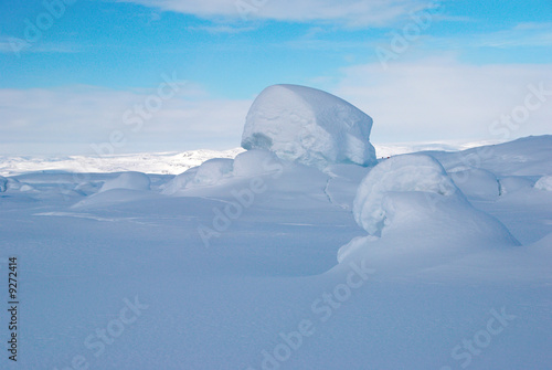 Detail of snow-covered rocks in Greenland
