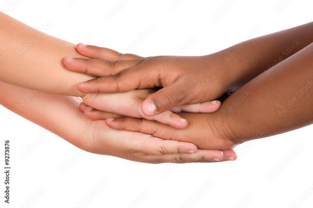 Handshake between races a over white background Handshake between races a over white background