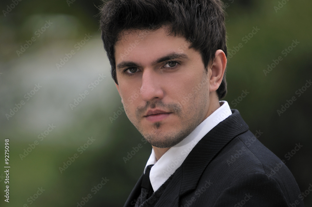 one young businessman face portrait outdoor one young businessman face portrait outdoor