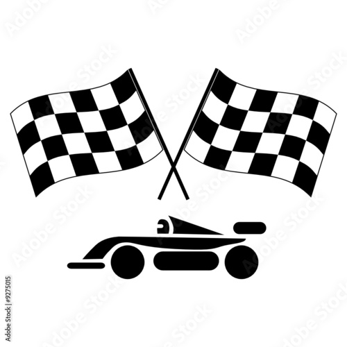 Checkered flags and race car