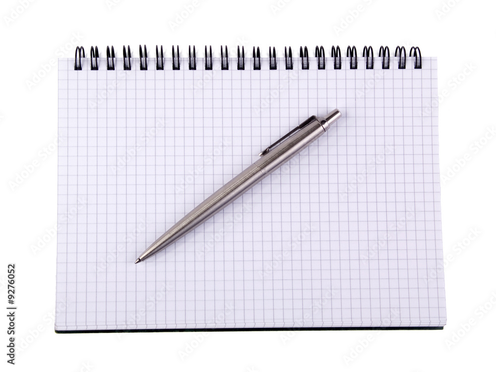 Pen and notebook, isolated on white background. Pen and notebook, isolated on white background.