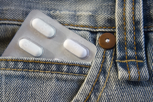 Blister pack of pills in the jeans pocket