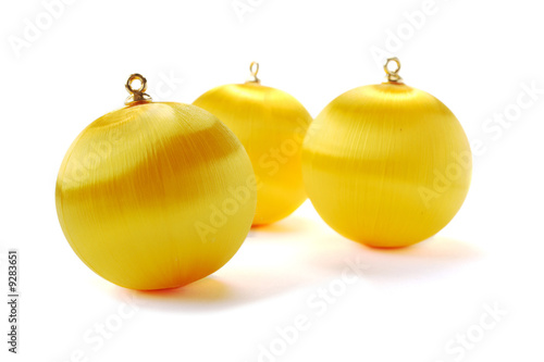 Yellow christmas balls isolated on white