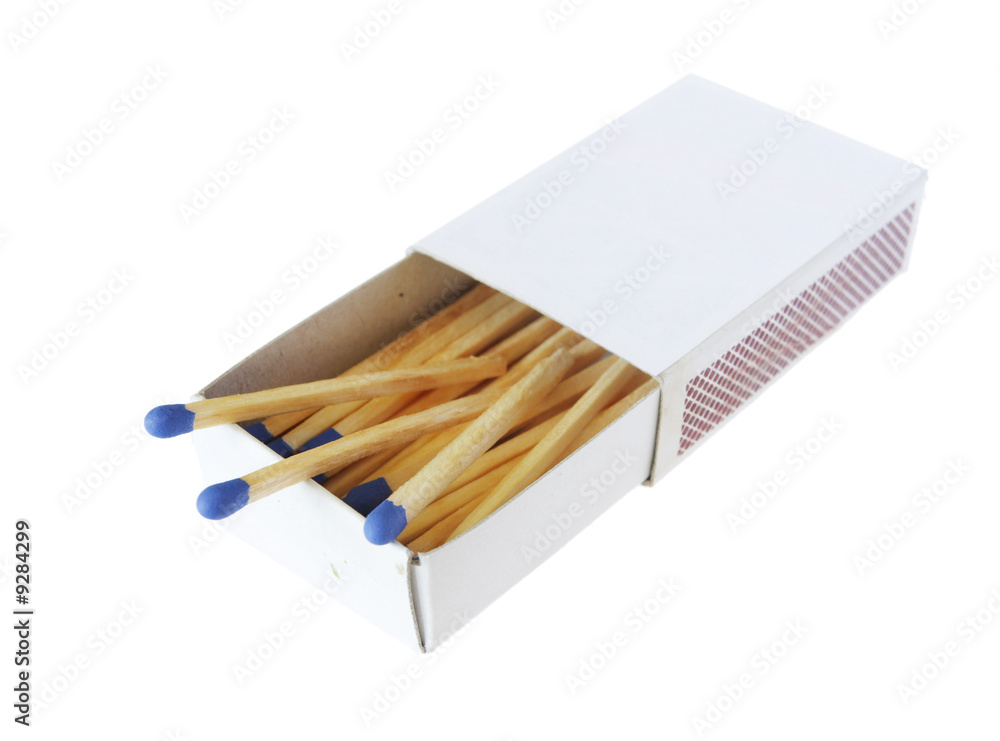 Matches with blue heads isolated on white background