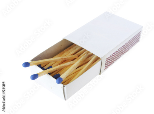 Matches with blue heads isolated on white background
