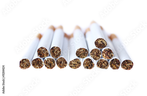 Stack of cigarettes isolated on white