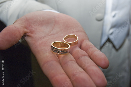Wedding Rings on Groom's Palm