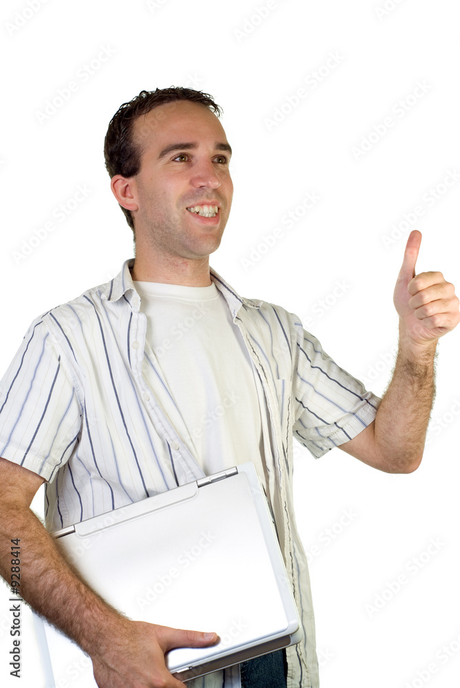 A young male college or university studen giving the thumbs up A young male college or university studen giving the thumbs up