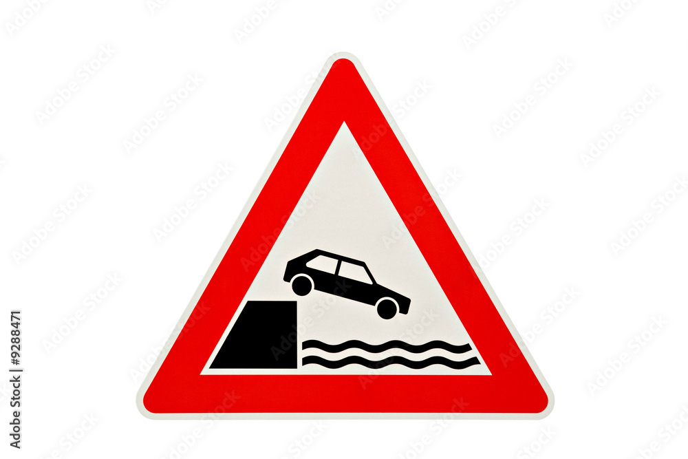 car falling in water - danger road sign warning of car falling car falling in water - danger road sign warning of car falling