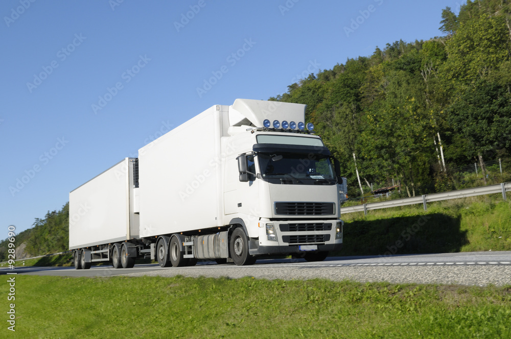 large white truck on scenic highway