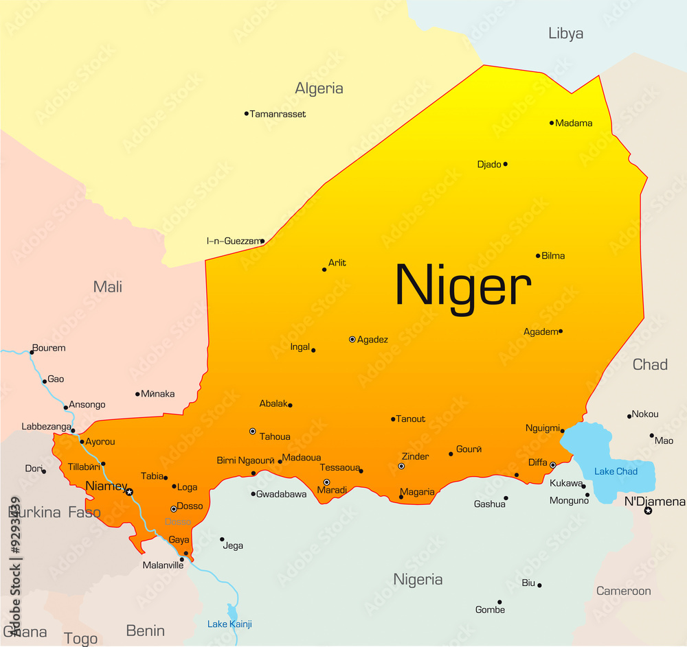 Obraz premium Abstract vector color map of Niger country