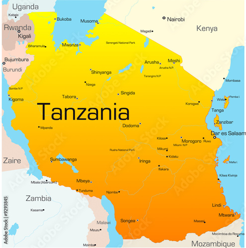 Abstract vector color map of Tanzania country
