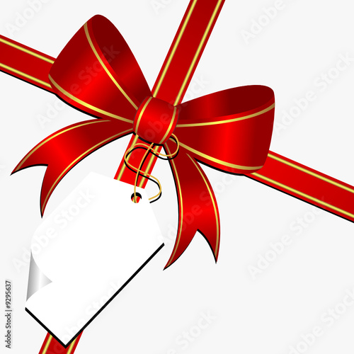 Red ornamental bow with white empty tag