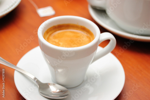 close-up of cup of cofee (espresso), shallow DOF