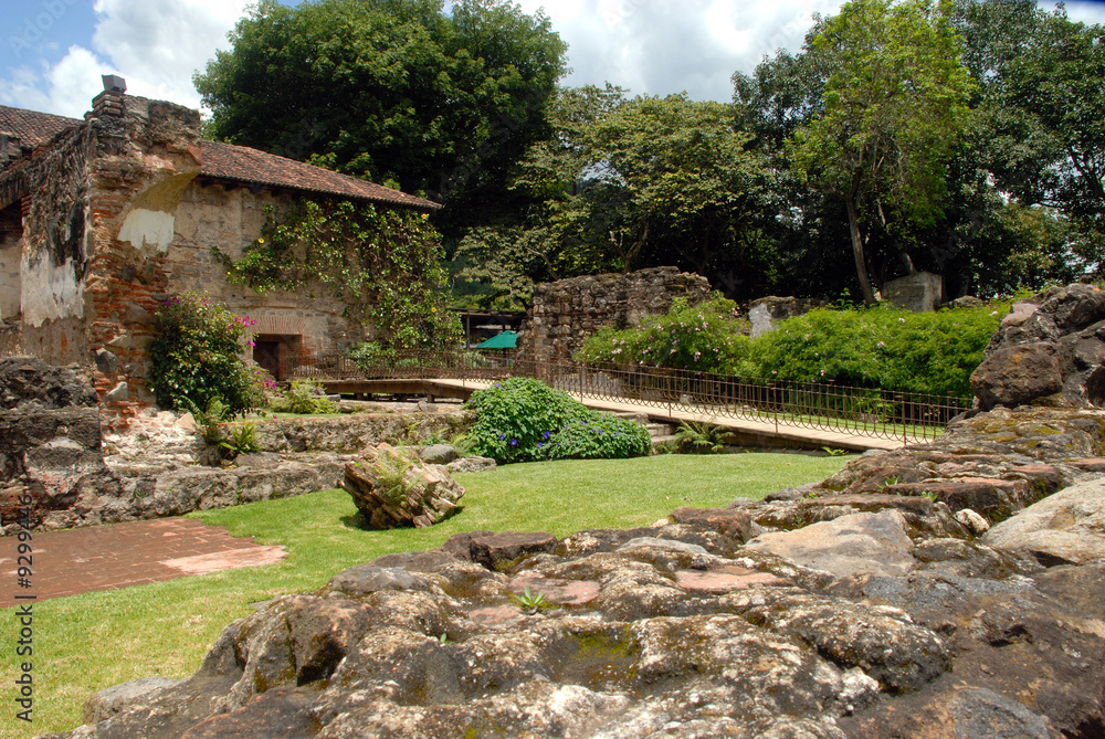 Garden walkway Santo Domingo in Antigua Guatemala.