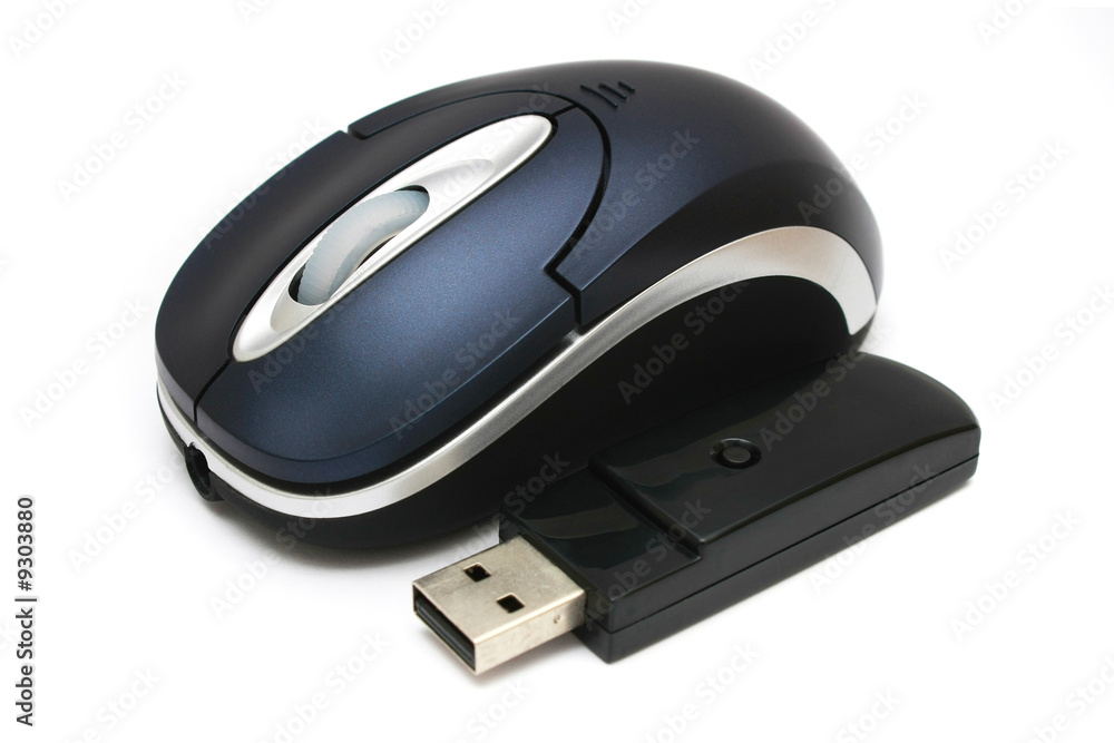 Wireless mouse with USB adapter on white background. Wireless mouse with USB adapter on white background.