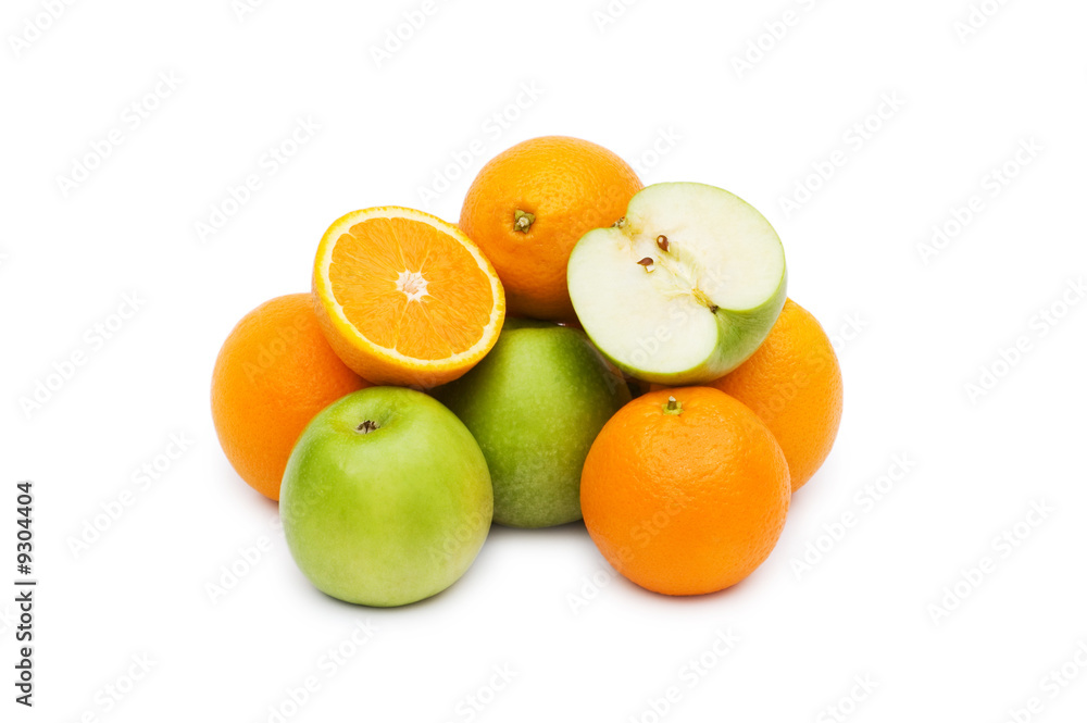 Apple and oranges isolated on the white background Apple and oranges isolated on the white background