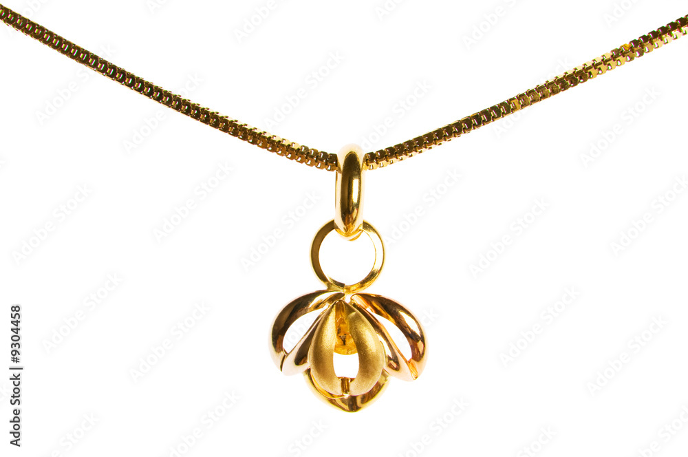 Pendant on golden chain isolated on the white Pendant on golden chain isolated on the white